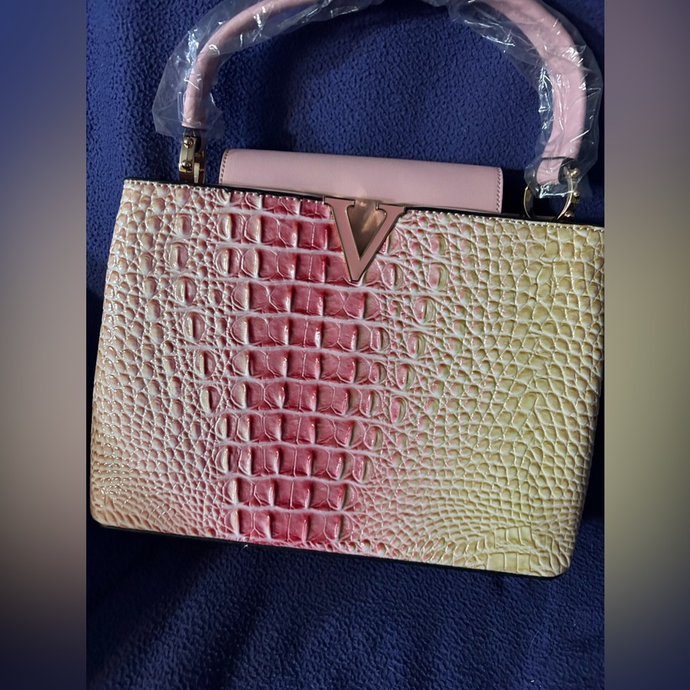 Reptile vegan leather purse ombré pink, cream and yellow